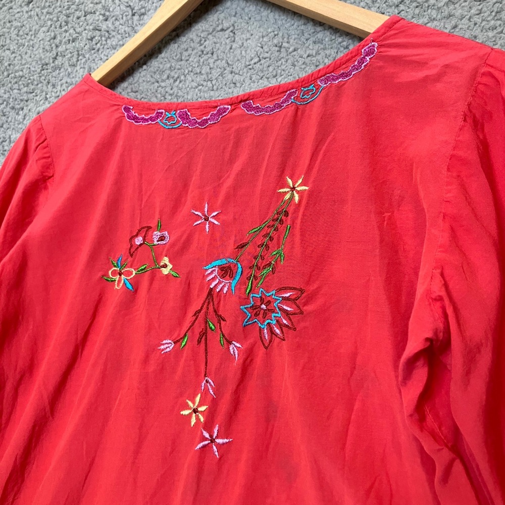 Y2K Vtg Luv2luv Top Women L Hot Pink Coral Embroidered Flowers Summer Colors 90s - Picture 5 of 6